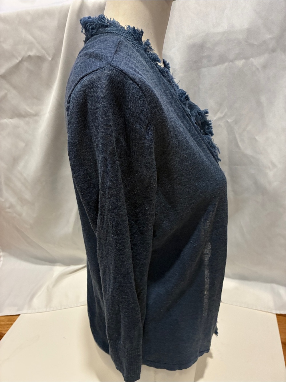 NIC+ZOE Cardigan Frayed-Trim Open Front Cardigan - Blue Linen/ Viscose Blend MED - Picture 9 of 15